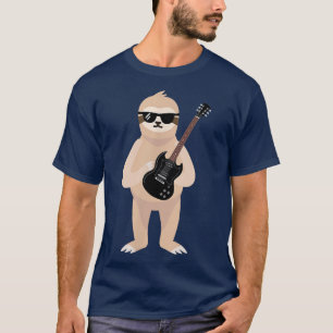 Funny Sloth Wearing Sonnenbrillen Playing Electric T-Shirt