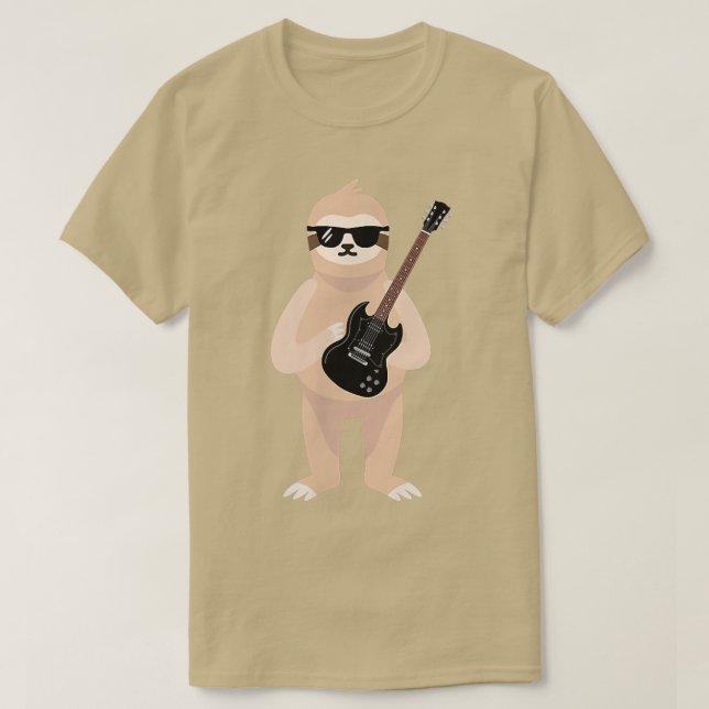 Funny Sloth Wearing Sonnenbrillen Playing Electric T-Shirt (Design vorne)