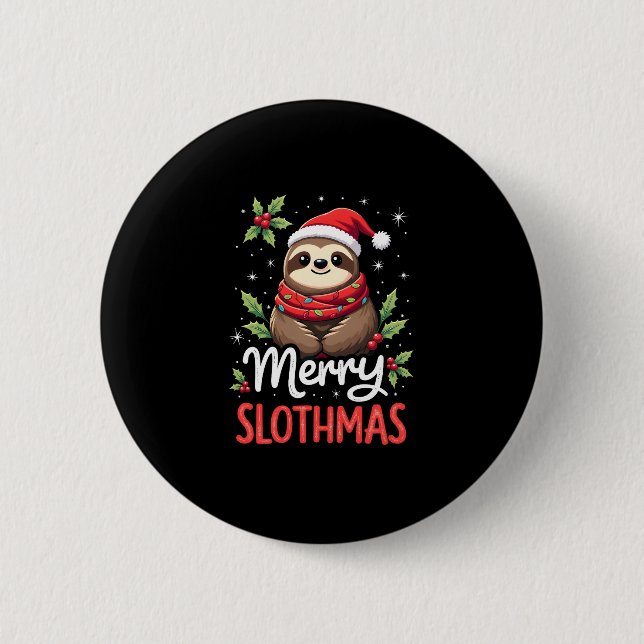 Funny Sloth Xmas Lights Merry Slothmas Sloth Chris Button (Vorderseite)