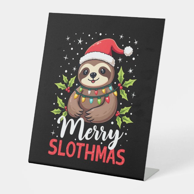Funny Sloth Xmas Lights Merry Slothmas Sloth Chris Sockelschild (Vorderseite)