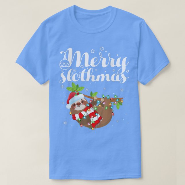 Funny Sloth Xmas Lights Merry Slothmas Sloth Chris T-Shirt (Design vorne)