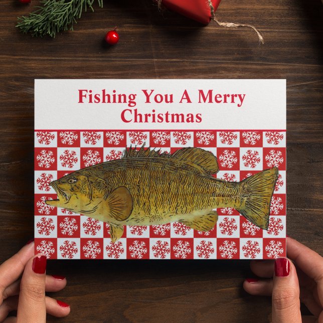 Funny Smallmouth Bass Fishing Puff Weihnachten Cus (Smallmouth bass custom funny fishing pun Christmas Card.)