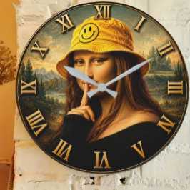 Funny Smiley Mona Lisa Happy Bucket Hat Renaissan Große Wanduhr