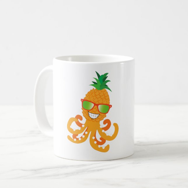 FUNNY SMILY EXOTIC TROPICAL PINEAPPLE OCTOPUS KAFFEETASSE (Vorderseite Links)
