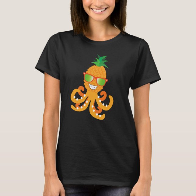 FUNNY SMILY EXOTIC TROPICAL PINEAPPLE OCTOPUS T-Shirt (Vorderseite)