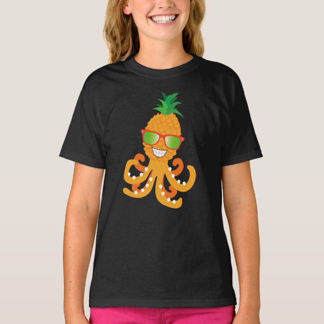 FUNNY SMILY EXOTIC TROPICAL PINEAPPLE OCTOPUS T-Shirt (Vorderseite)
