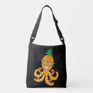FUNNY SMILY EXOTIC TROPICAL PINEAPPLE OCTOPUS TRAGETASCHEN MIT LANGEN TRÄGERN