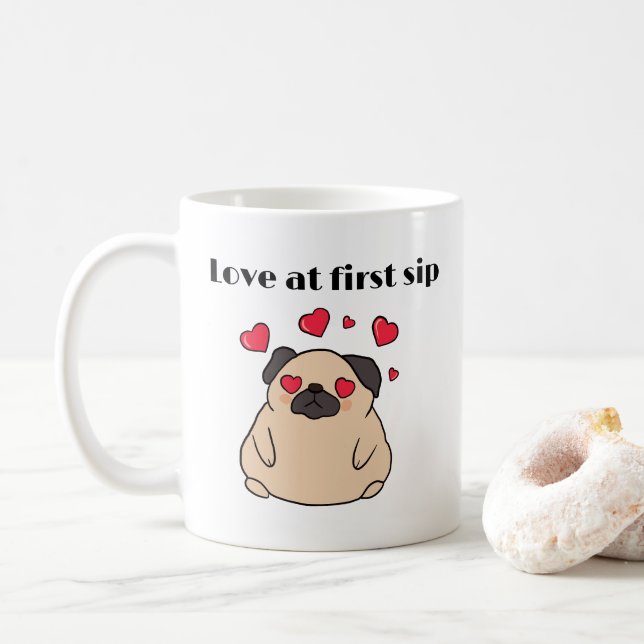 Funny Smitten Mops Hunde Liebe auf der ersten Seit Kaffeetasse (Mit Donut)