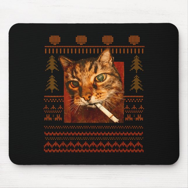 Funny Smoking Cat Meme Christmas Ugly For Men Wome Mousepad (Vorne)