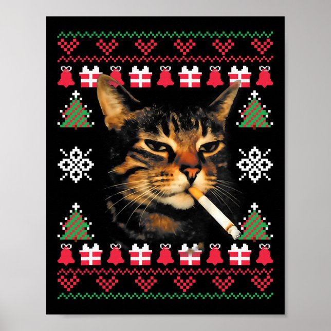 Funny Smoking Cat Meme Ugly Christmas Sweater For  Poster (Vorne)