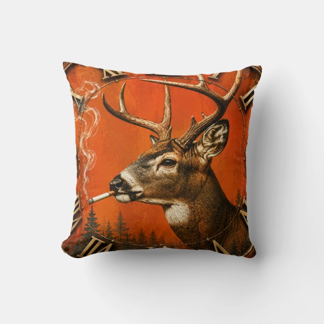 Funny Smoking Deer Rustic Hunting Cabin  Kissen (Vorderseite)