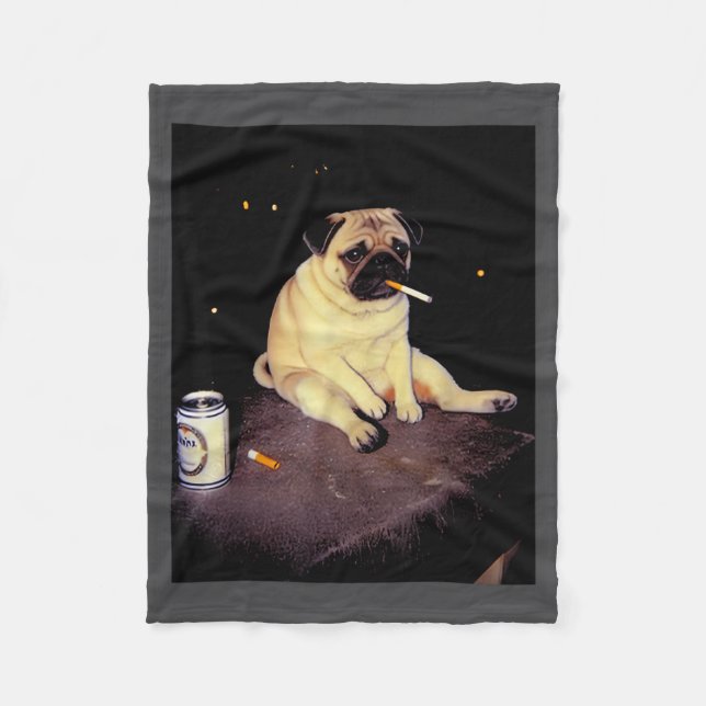 Funny Smoking Dog Pug Meme  Fleecedecke (Vorderseite)