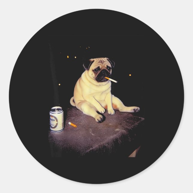 Funny Smoking Dog Pug Meme  Runder Aufkleber (Vorderseite)