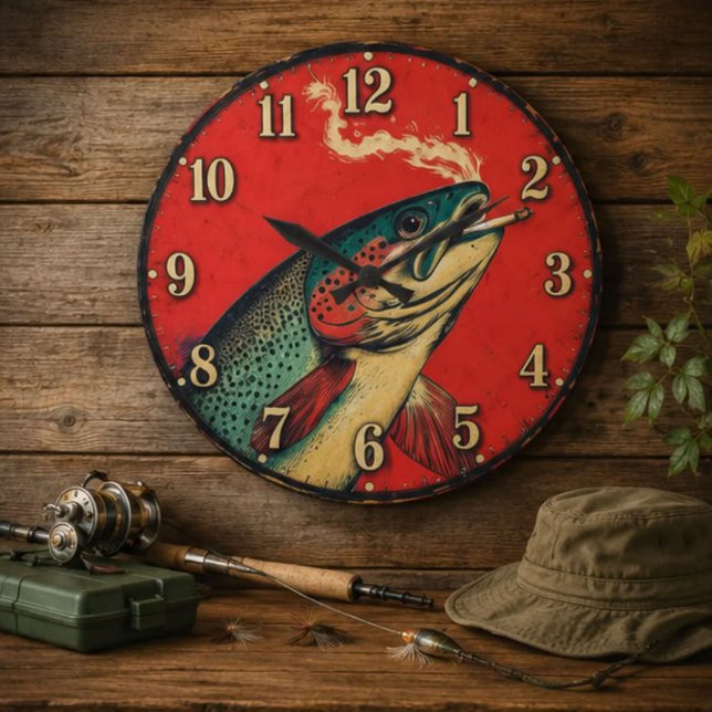 Funny Smoking Fish Fisherman  Große Wanduhr (Von Creator hochgeladen)