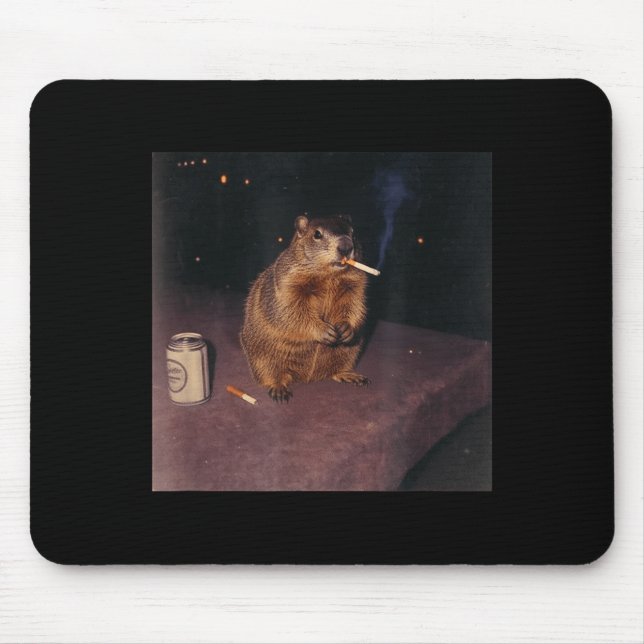 Funny Smoking Groundhog Cigarette Gen Z Retro Meme Mousepad (Vorne)