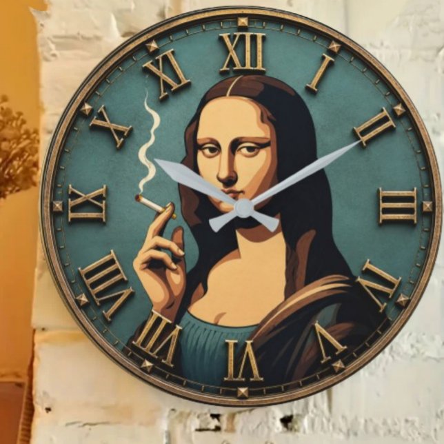 Funny Smoking Mona Lisa Große Wanduhr (Von Creator hochgeladen)
