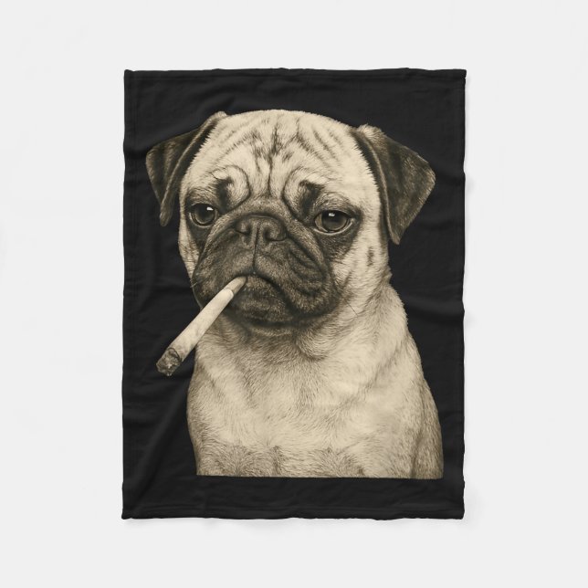 Funny Smoking Pug Dog Cigarette Gen Z Meme Graphic Fleecedecke (Vorderseite)