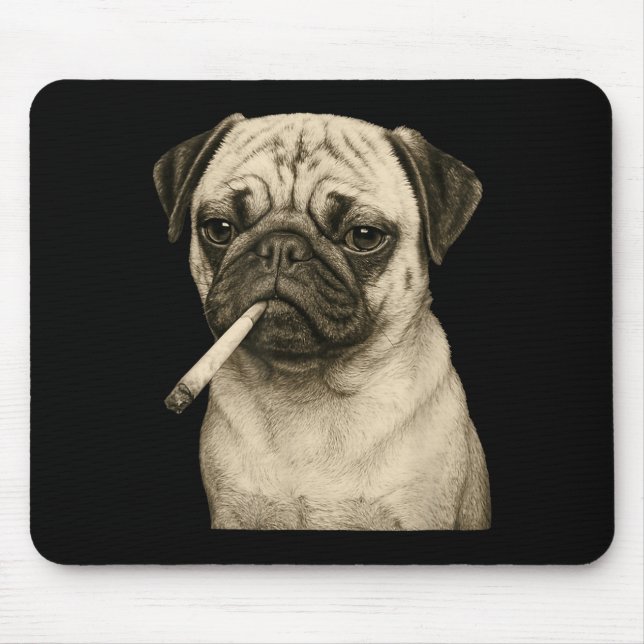 Funny Smoking Pug Dog Cigarette Gen Z Meme Graphic Mousepad (Vorne)