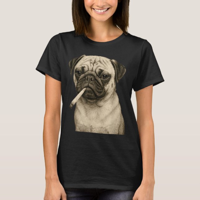 Funny Smoking Pug Dog Cigarette Gen Z Meme Graphic T-Shirt (Vorderseite)