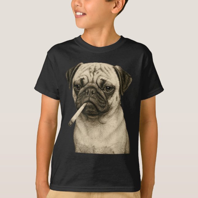 Funny Smoking Pug Dog Cigarette Gen Z Meme Graphic T-Shirt (Vorderseite)