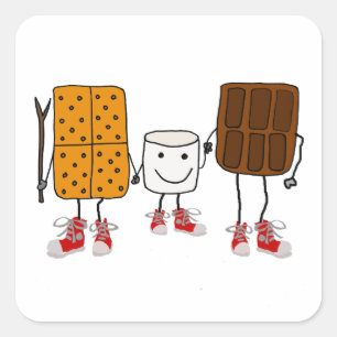 Funny Smores Characters Cartoon Quadratischer Aufkleber