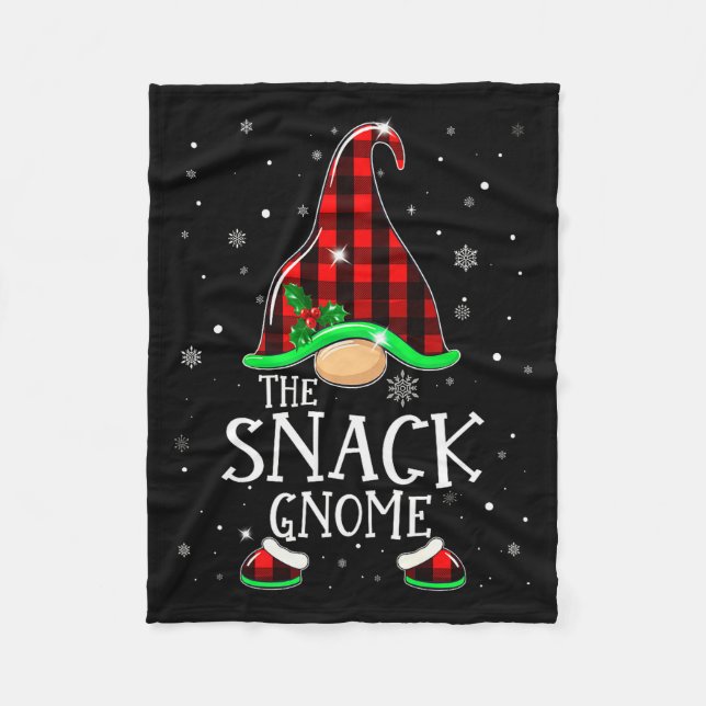 Funny Snack Gnome Buffalo Plaid Matching Christmas Fleecedecke (Vorderseite)