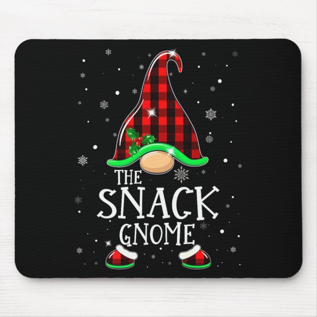 Funny Snack Gnome Buffalo Plaid Matching Christmas Mousepad (Vorne)