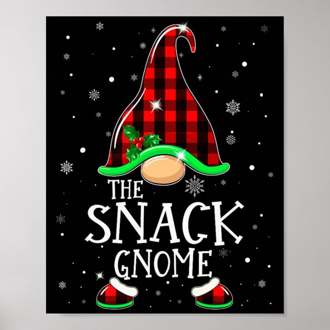 Funny Snack Gnome Buffalo Plaid Matching Christmas Poster (Vorne)