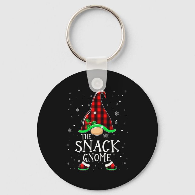 Funny Snack Gnome Buffalo Plaid Matching Christmas Schlüsselanhänger (Vorderseite)