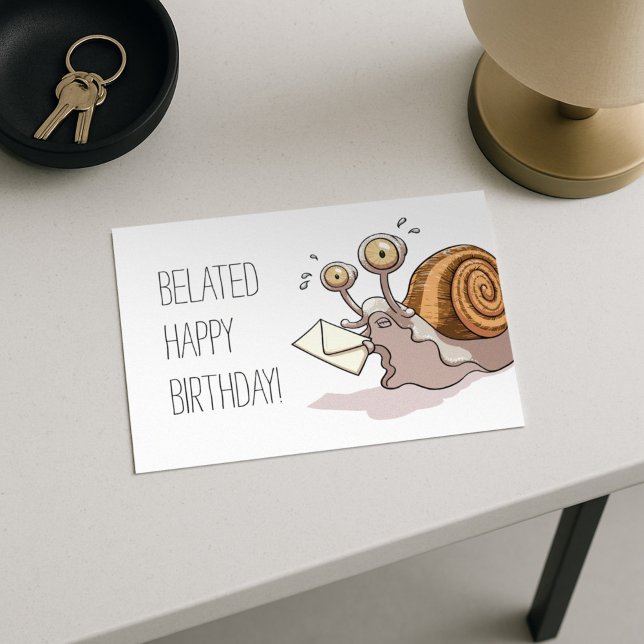 Funny Snail Belated Happy Birthday Card Cartoon Postkarte (Von Creator hochgeladen)