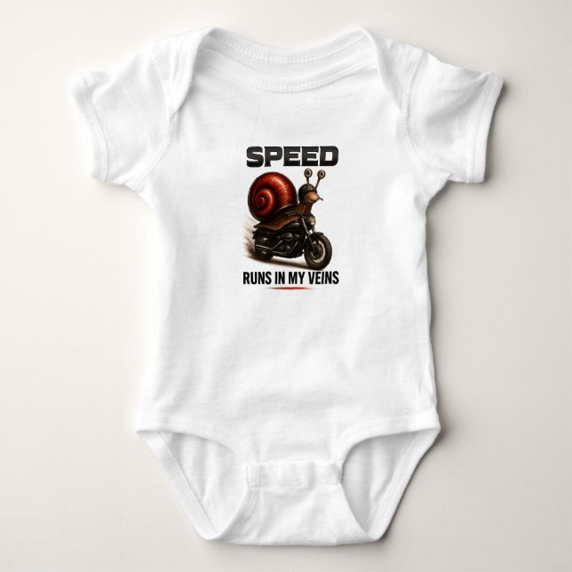 Funny Snail Biker – Speed Runs in My Veins Baby Strampler (Vorderseite)