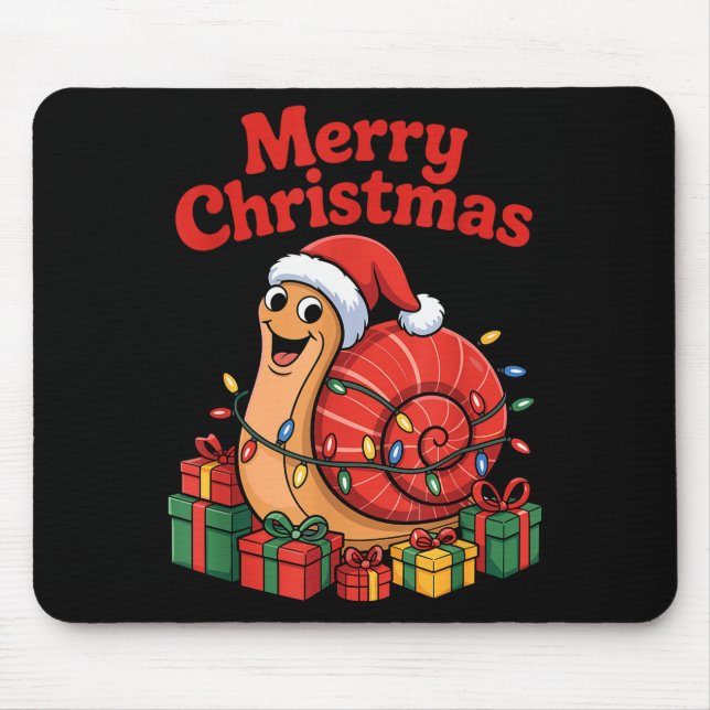 Funny Snail Santa Hat Animals Lovers Ugly Christma Mousepad (Vorne)
