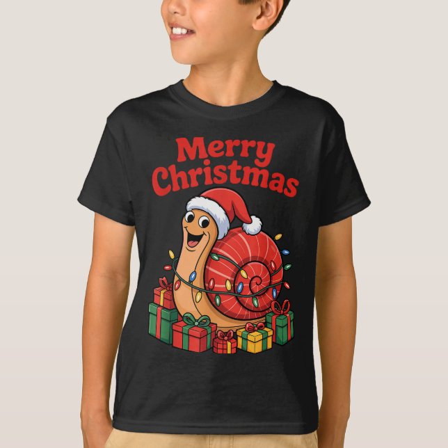Funny Snail Santa Hat Animals Lovers Ugly Christma T-Shirt (Vorderseite)
