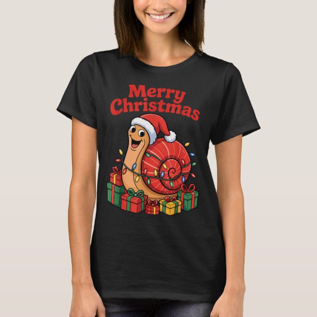 Funny Snail Santa Hat Animals Lovers Ugly Christma T-Shirt (Vorderseite)