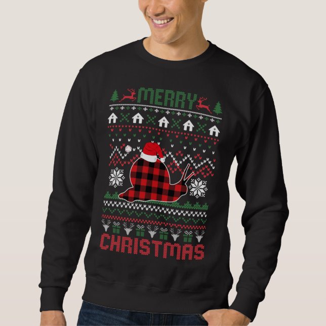 Funny Snail Ugge Christmas Red Plad Lights Sweater Sweatshirt (Vorderseite)