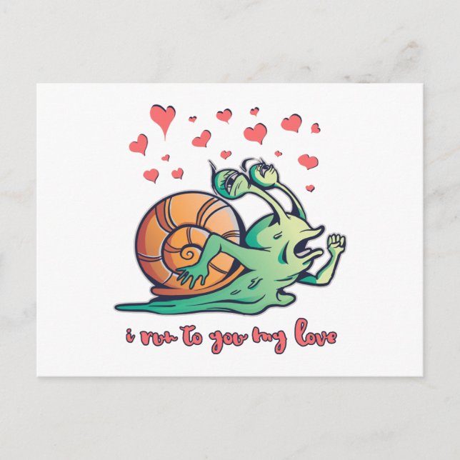 Funny Snail Valentine Running Postkarte (Vorderseite)