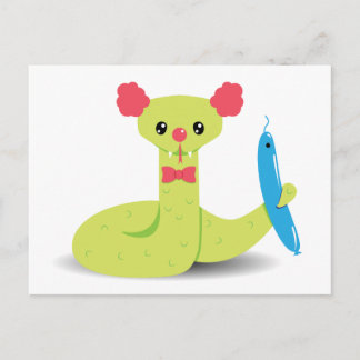 Funny Snake Clown w/ Snake Balloon Animal Postcad Postkarte