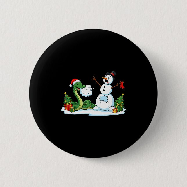 Funny Snake Snowman Christmas Tree Xmas Womens Men Button (Vorderseite)