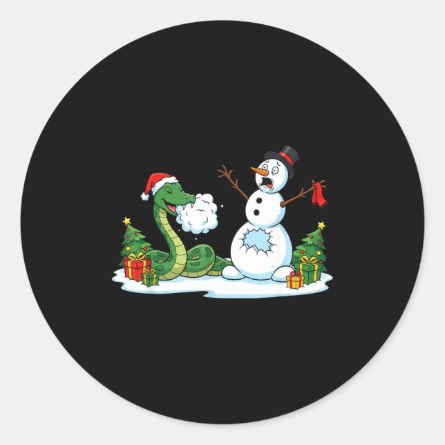 Funny Snake Snowman Christmas Tree Xmas Womens Men Runder Aufkleber (Vorderseite)