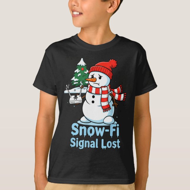 Funny Snow-fi Signal Lost Snowman Christmas Design T-Shirt (Vorderseite)