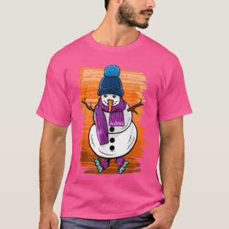 Funny Snow Man mit Skaten T-Shirt