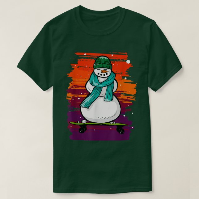 Funny Snow Man Skateboard  T-Shirt (Design vorne)