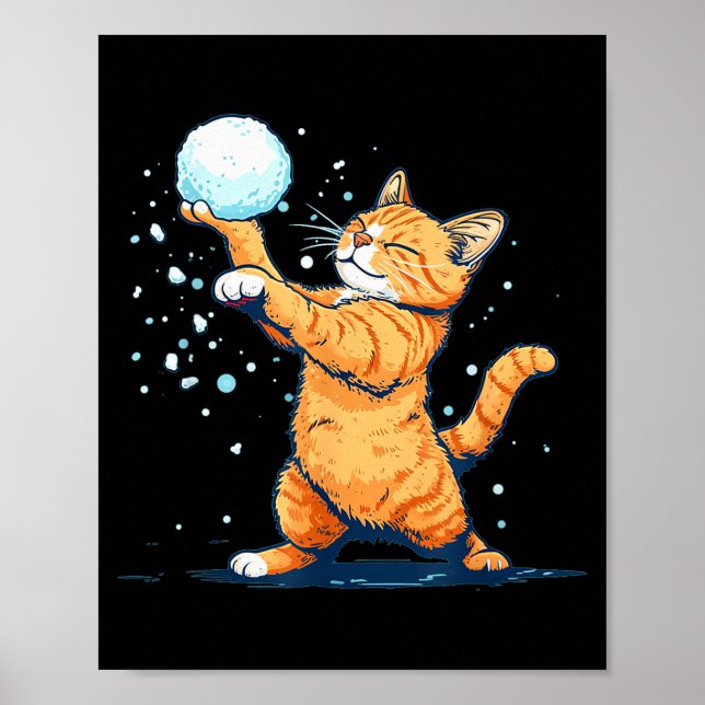 Funny Snowball Cat In Winter For Men Women Kids  Poster (Vorne)