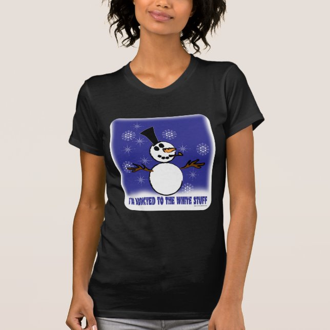 Funny Snowman Addication Holiday Cartoon T-Shirt (Vorderseite)