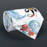 FUNNY SNOWMAN AND PENGUIN'S WINTER SERENADE KRAWATTE<br><div class="desc">Whimsical and colorful pastel painting with red flowers, flourishes and Chrismas trees by Bulgan Lumini (c)</div>