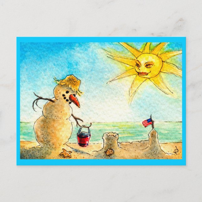 Funny Snowman Beach Urlaub Postkarte (Vorderseite)