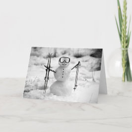 Funny Snowman Christmas Winter Sports Skiing Trip  Karte