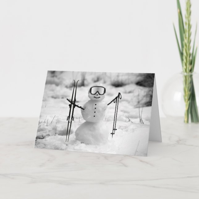 Funny Snowman Christmas Winter Sports Skiing Trip  Karte (Vorderseite)