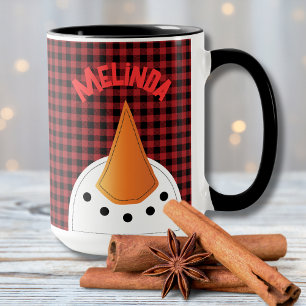 Funny Snowman Face Buffalo Kariertes Urlaubsland Tasse