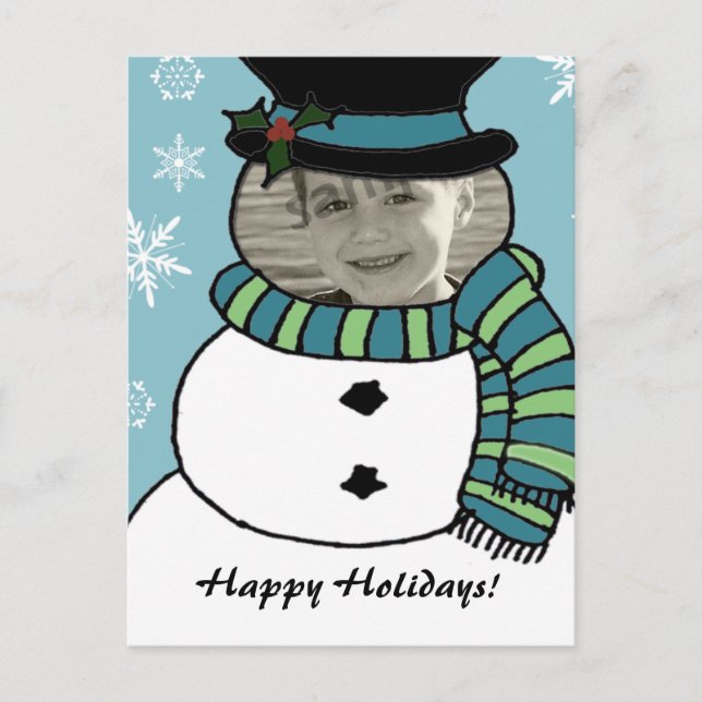 Funny Snowman Face Card.. Feiertagspostkarte (Vorderseite)